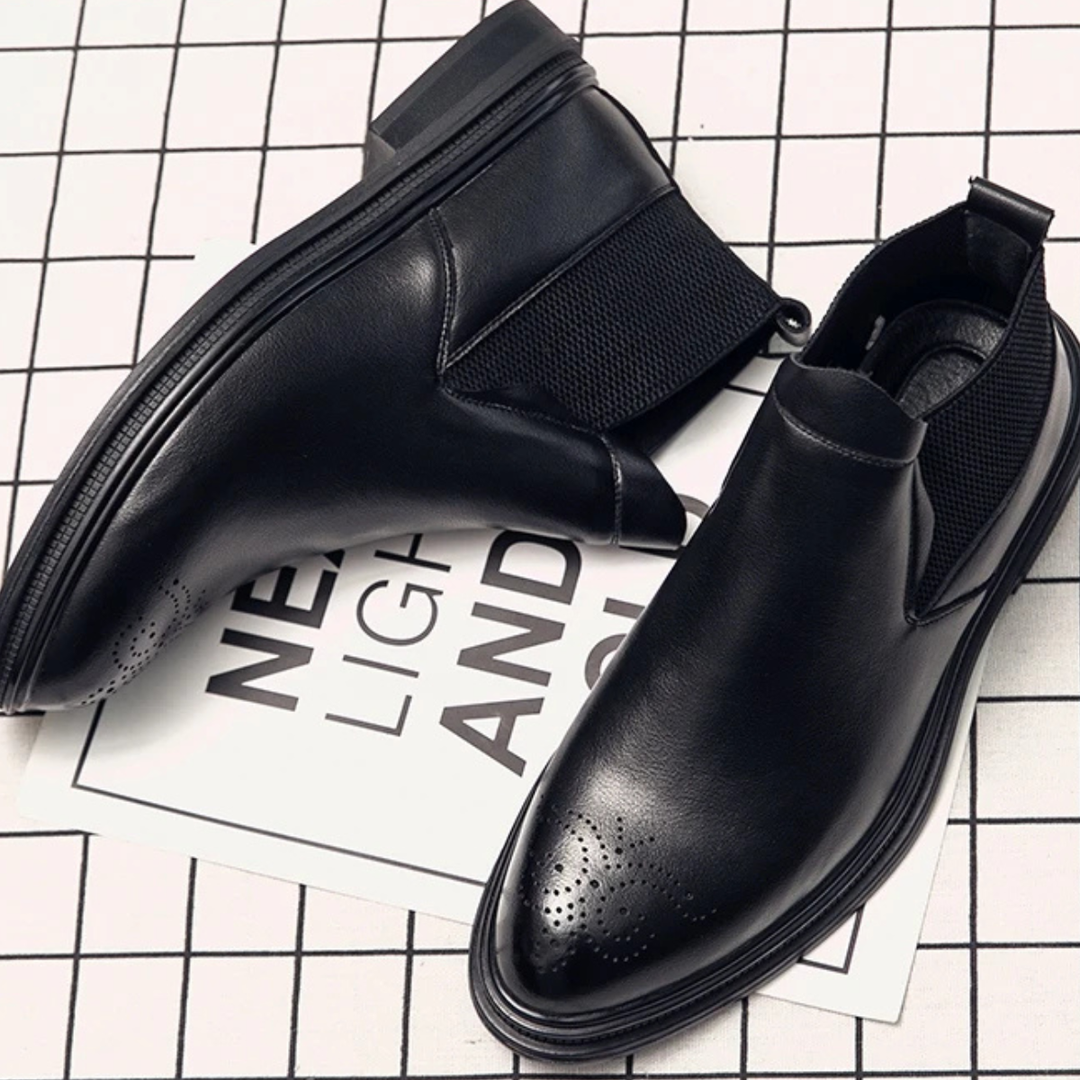 Freja Andersen | Herre læder Brogue Detail stilren afslappet Ankle støvler