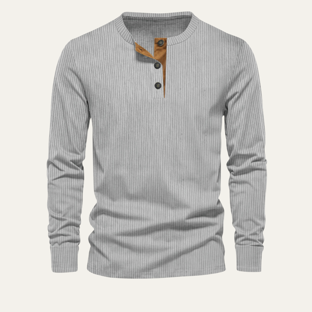 Freja Andersen | Herre fløjl Henley Ribbed afslappet trøje