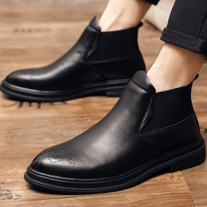 Freja Andersen | Herre læder Brogue Detail stilren afslappet Ankle støvler