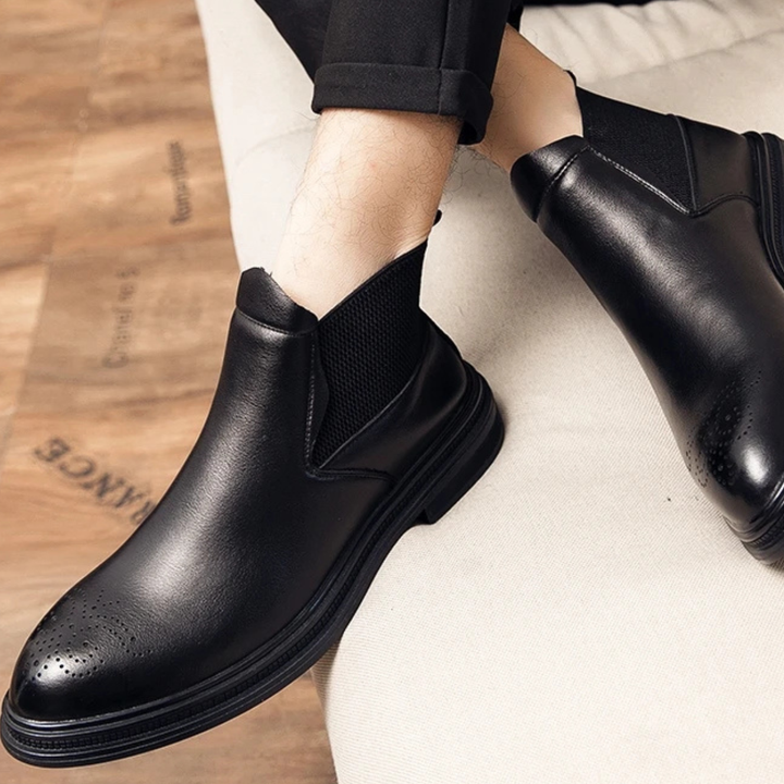 Freja Andersen | Herre læder Brogue Detail stilren afslappet Ankle støvler