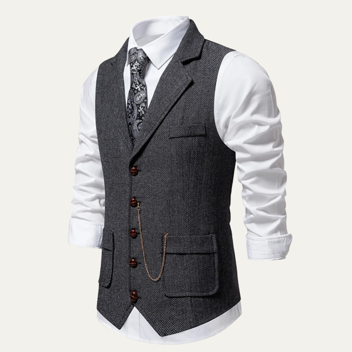 Freja Andersen | Herre tweed Pocket jakkesæt Vest med Chain