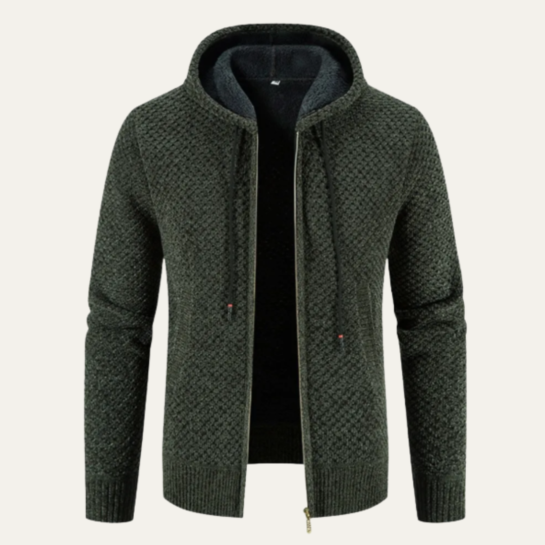 Freja Andersen | Herre strikket fleeceforet Zip Up vinter Hoodie jakke