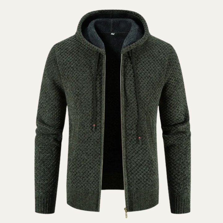 Freja Andersen | Herre strikket fleeceforet Zip Up vinter Hoodie jakke