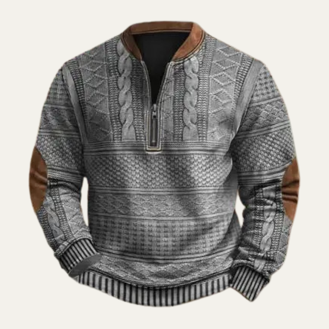 Willowgate | Herre Retro strik Patterned halv lynlås trøje