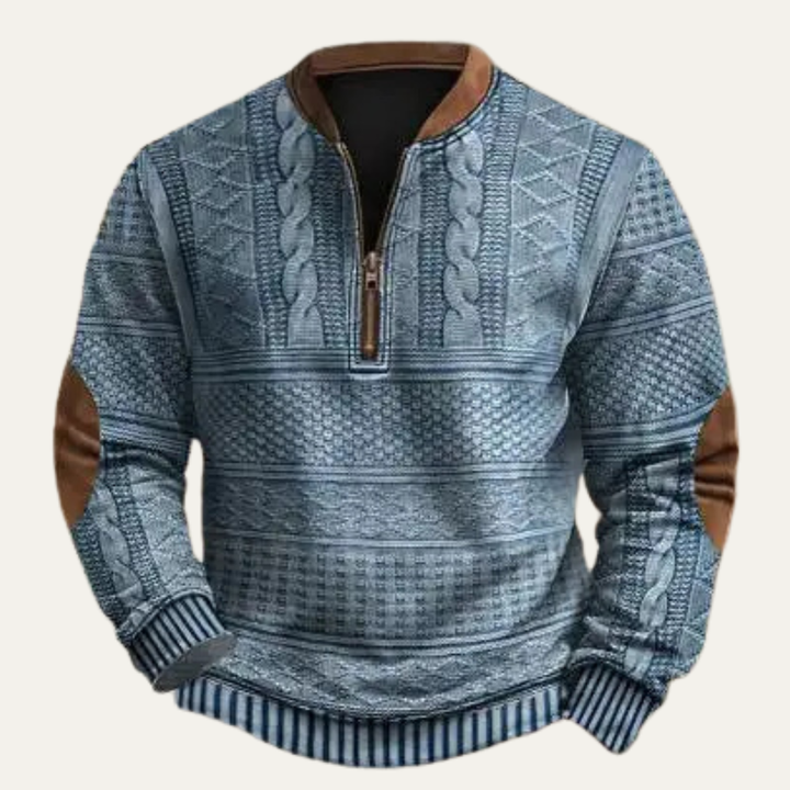 Willowgate | Herre Retro strik Patterned halv lynlås trøje