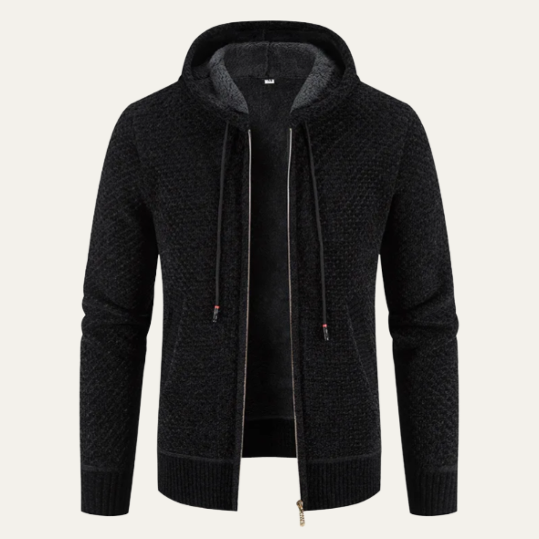 Freja Andersen | Herre strikket fleeceforet Zip Up vinter Hoodie jakke