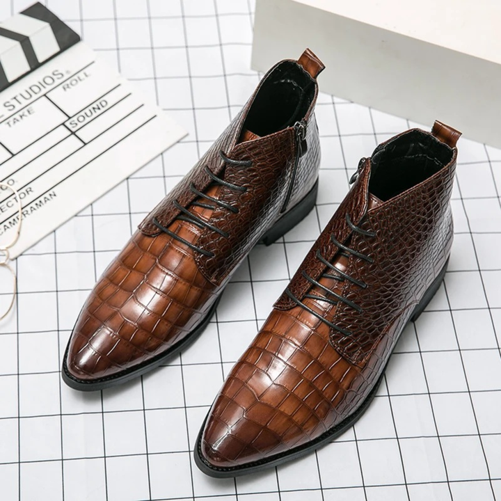 Orvieto | Herre Crocodile Pattern læder Ankle støvler - brun