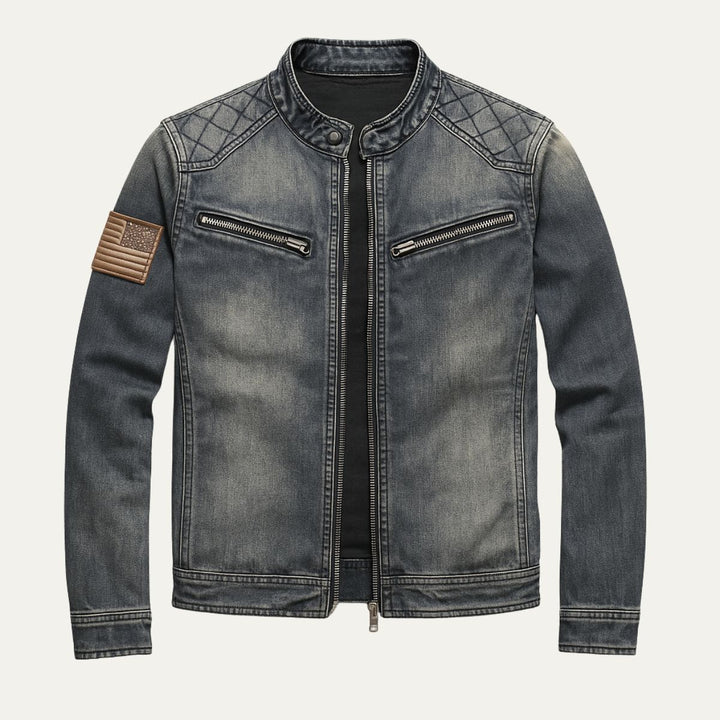 London slim fit denim jakke til mænd - lynlåskrave