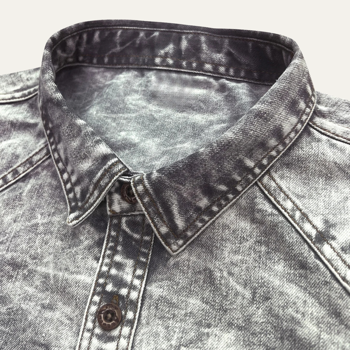 Freja Andersen | Herre lysegrå vintage Tie Dye denim skjorte