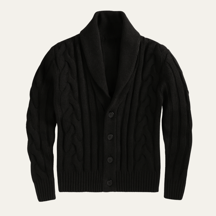 Freja Andersen | Herre vinter knaplukning kabelstrik Shawl krave cardigan