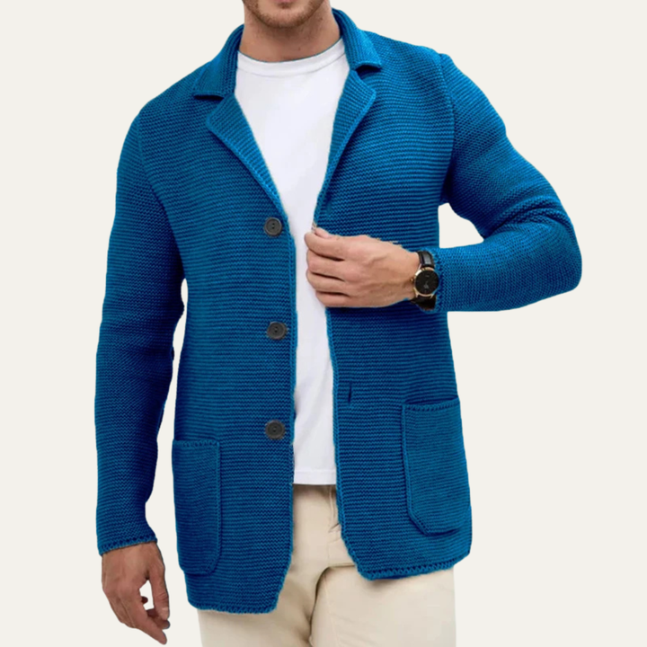 Freja Andersen | Herre afslappet strikket knap Down blazer cardigan