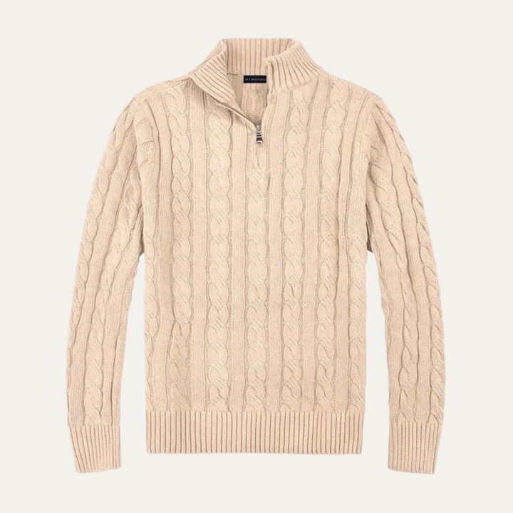 Genève Old Money halv lynlås trøje til mænd - 100% merino uld
