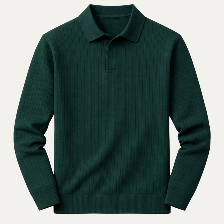 Freja Andersen | Herre trendy langærmet ribstrikket poloshirt
