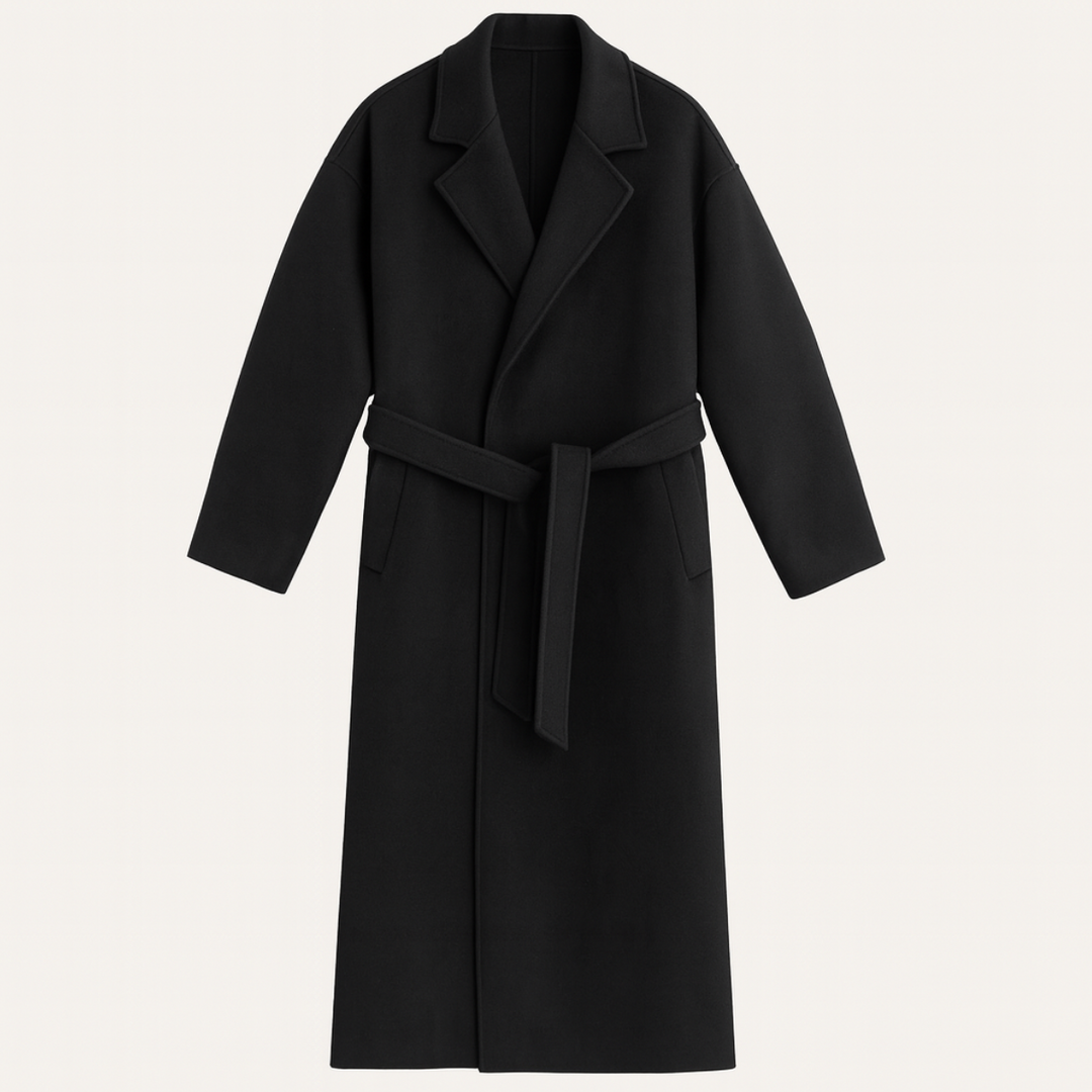 Freja Andersen | Herre Elegant Camel Wrap uld frakke med bælte