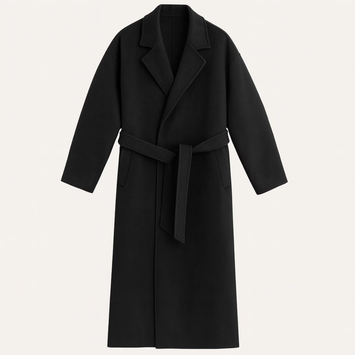 Freja Andersen | Herre Elegant Camel Wrap uld frakke med bælte