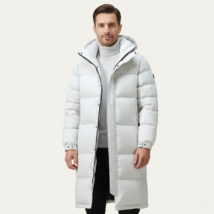 Freja Andersen | Herre med hætte Longline sort puffer frakke