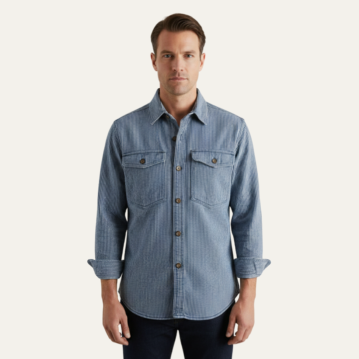 Freja Andersen | Herre afslappet vintage stribet denim skjortejakke