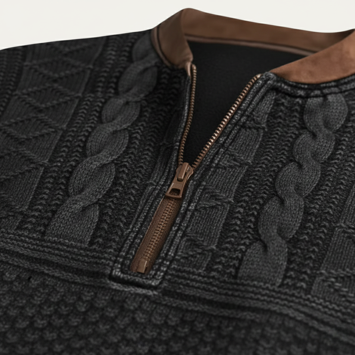 Freja Andersen | Herre afslappet Patterned halv lynlås trøje med Elbow Patches