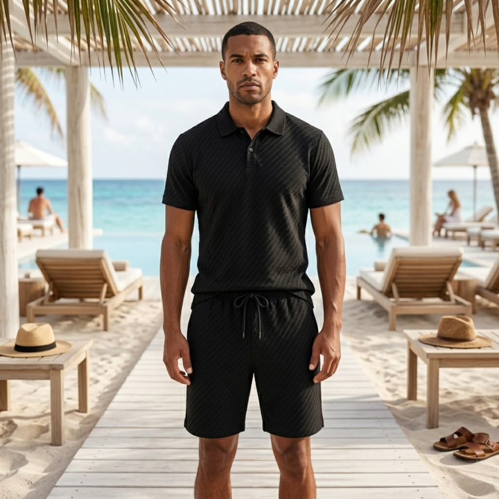 Surrey | Herre sommer Jacquard polo & shorts sæt - let Beach Outfit