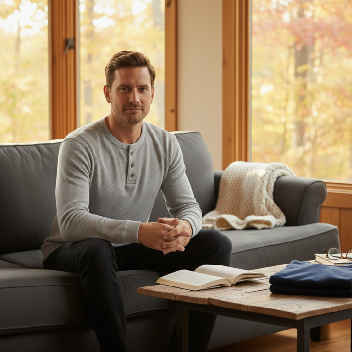 Glenhurst Park herre slim fit Thermal bomuld Waffle strik Henley skjorte