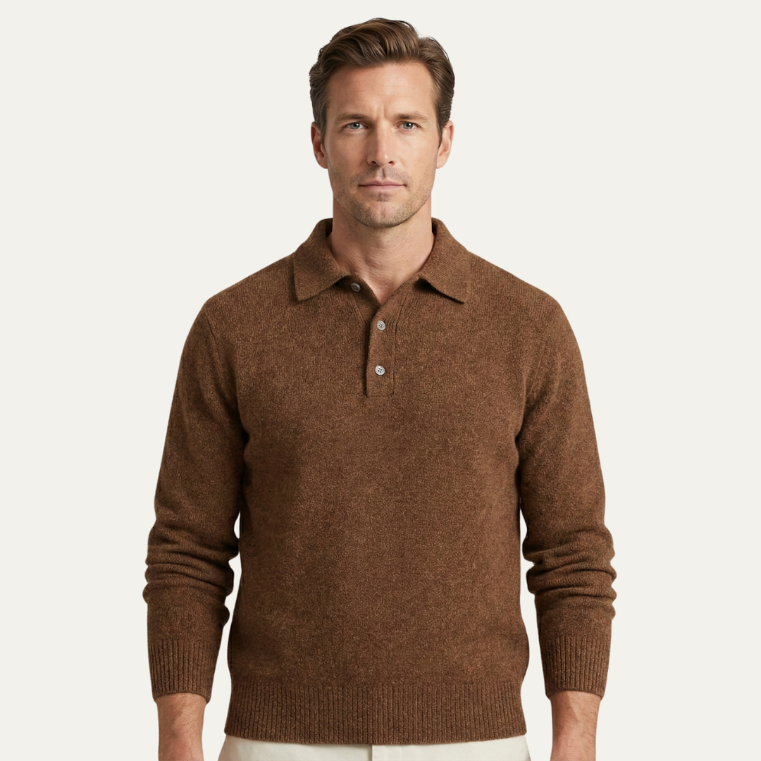 Freja Andersen | Herre trendy blød strik polo kashmir trøje