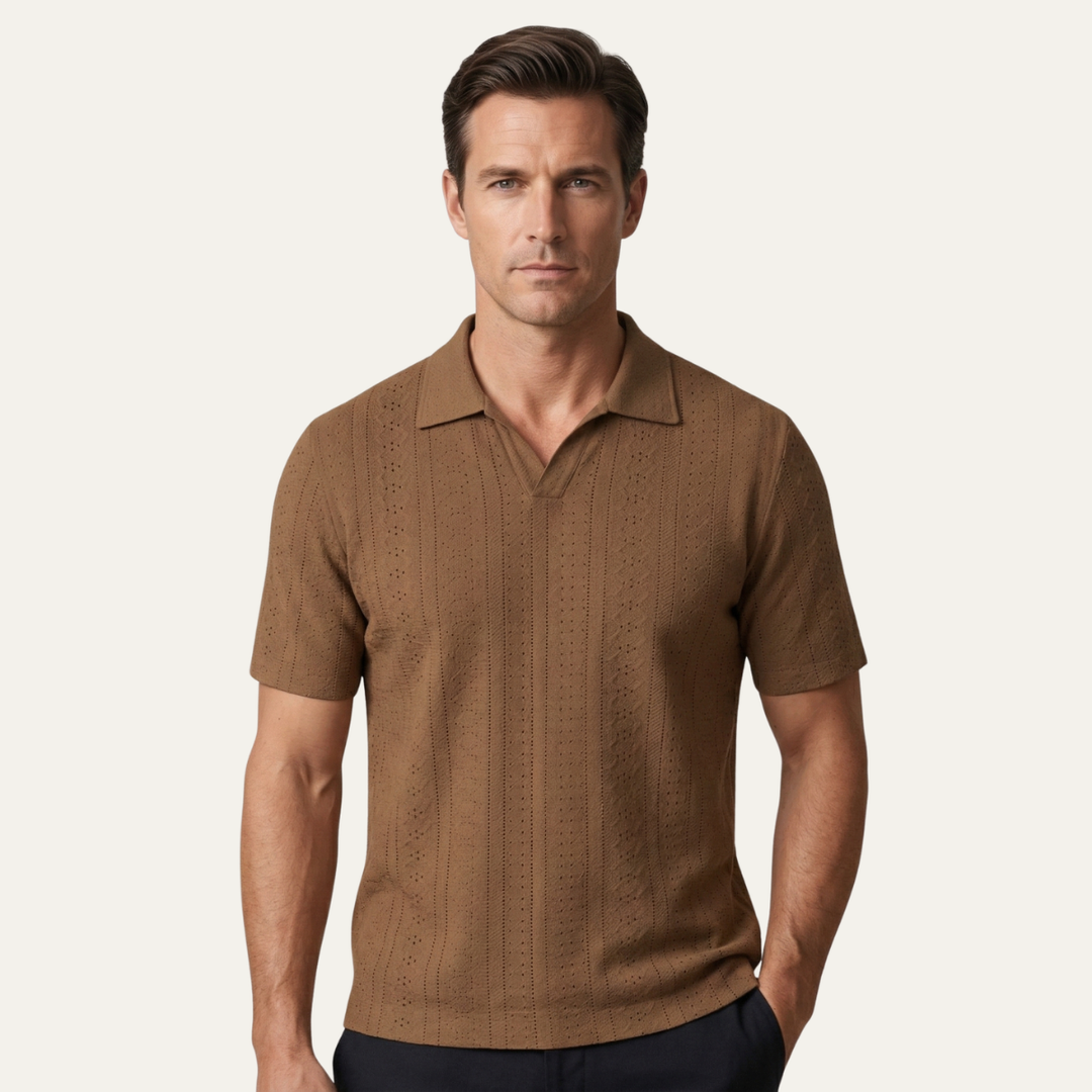 Freja Andersen | Herre tekstureret strik poloshirt