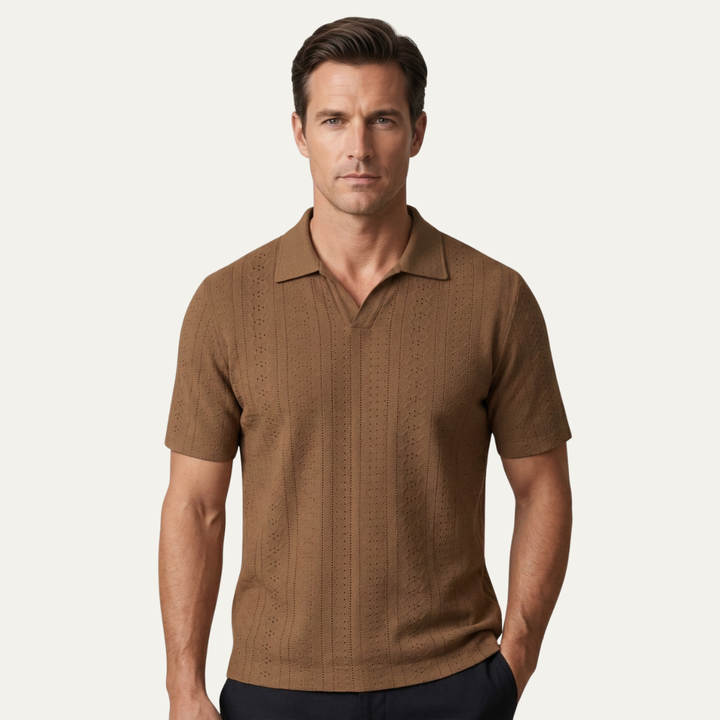 Freja Andersen | Herre tekstureret strik poloshirt