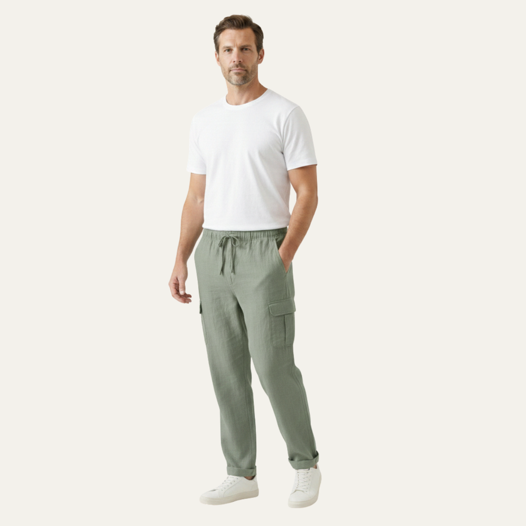 Maplecrest | Herre løs pasform Multi Pocket bomuld hør Cargo bukser