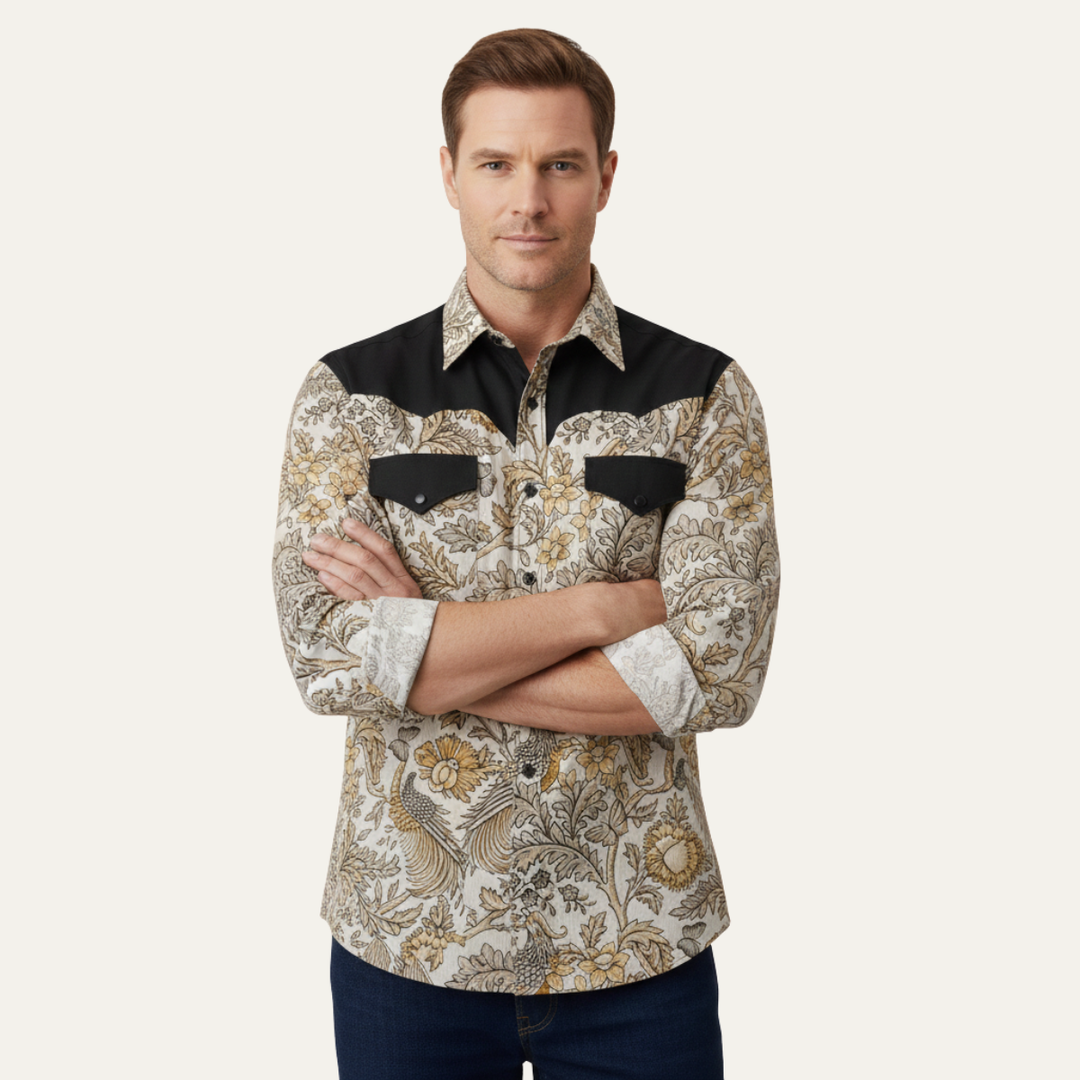 Westbury Hill herre Two Tone Patchwork Western afslappet denim skjorte