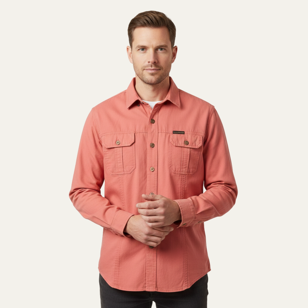 Ashton Ridge herre ensfarvet Multi Pocket bomuld Cargo skjorte