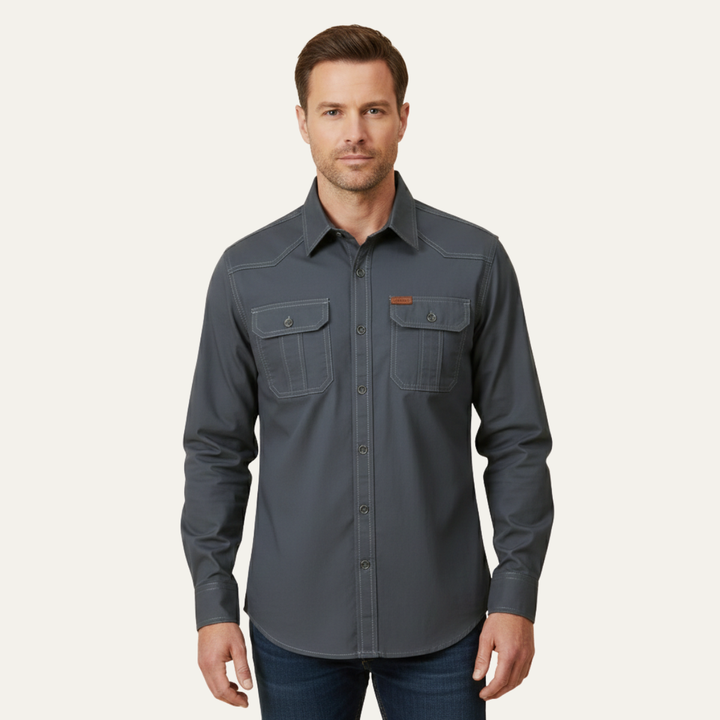Cedarfield | Herre ensfarvet Multi Pocket blød Cargo skjorte