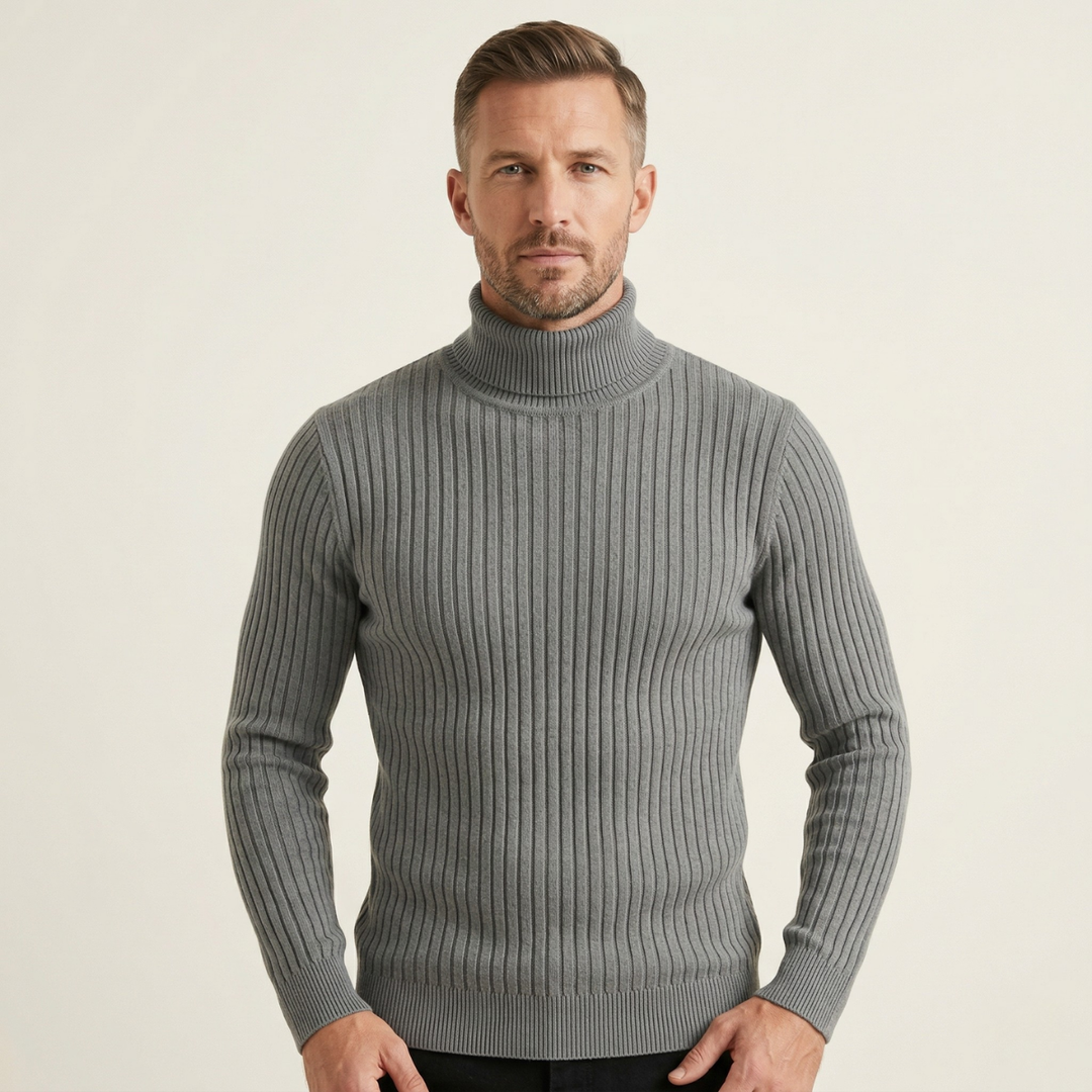 Freja Andersen | Herre slim fit rullekrave ribstrikket trøje
