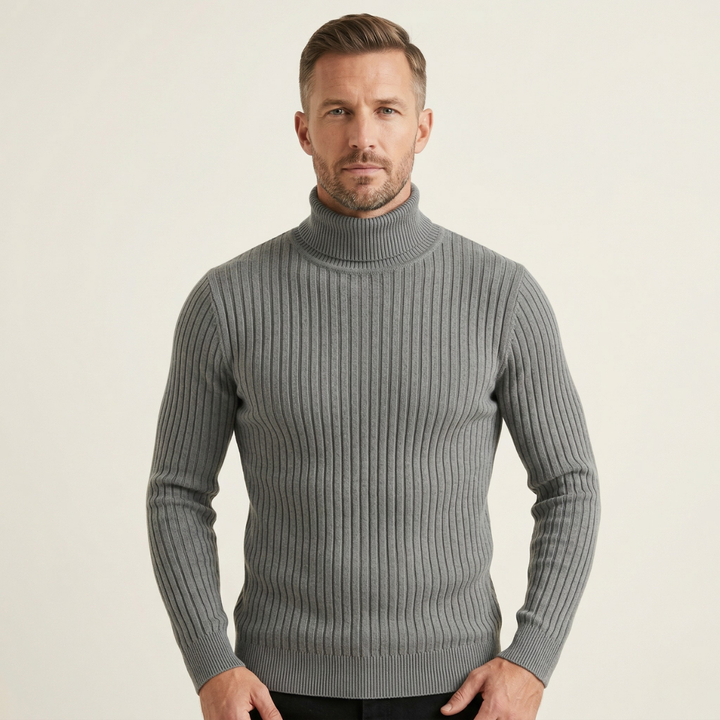 Freja Andersen | Herre slim fit rullekrave ribstrikket trøje