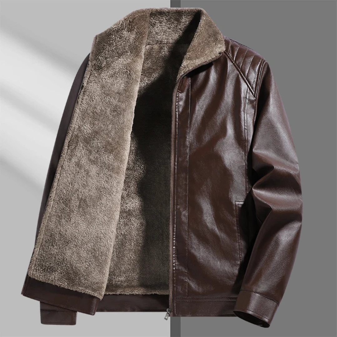 Freja Andersen | Herre klassisk blød fleeceforet Zip Up frakke læder jakke