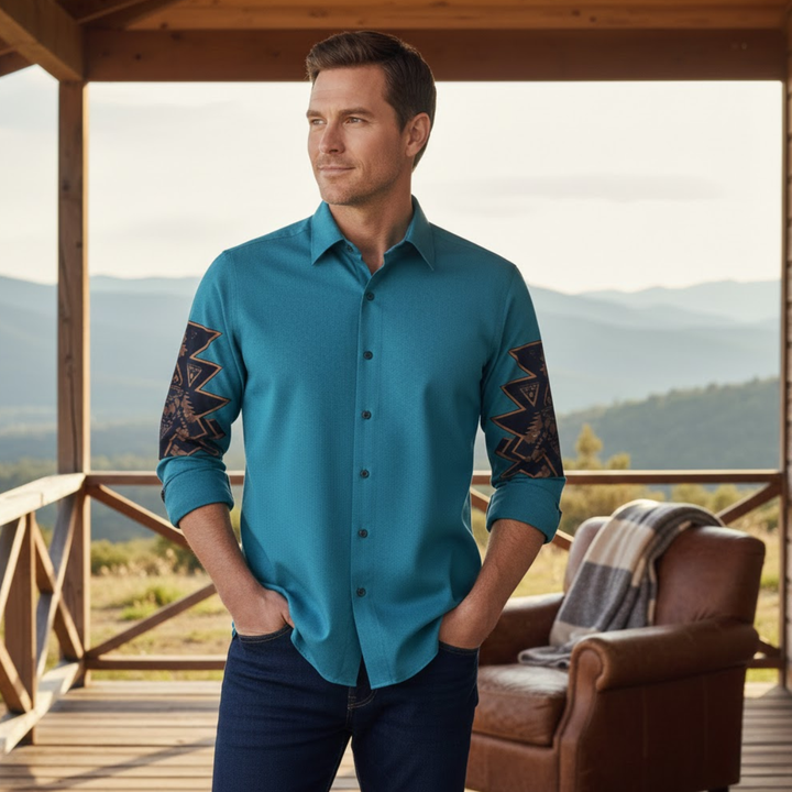Westbury Hill herre Two Tone Patchwork Western afslappet denim skjorte