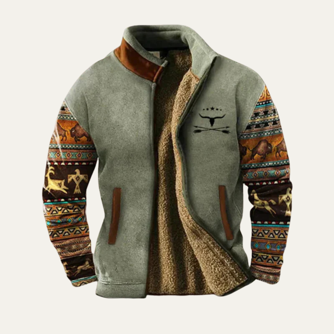 Freja Andersen | Herre vintage varm sherpa Lined vinter frakke med Patterned ærmer