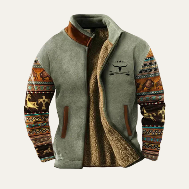 Freja Andersen | Herre vintage varm sherpa Lined vinter frakke med Patterned ærmer
