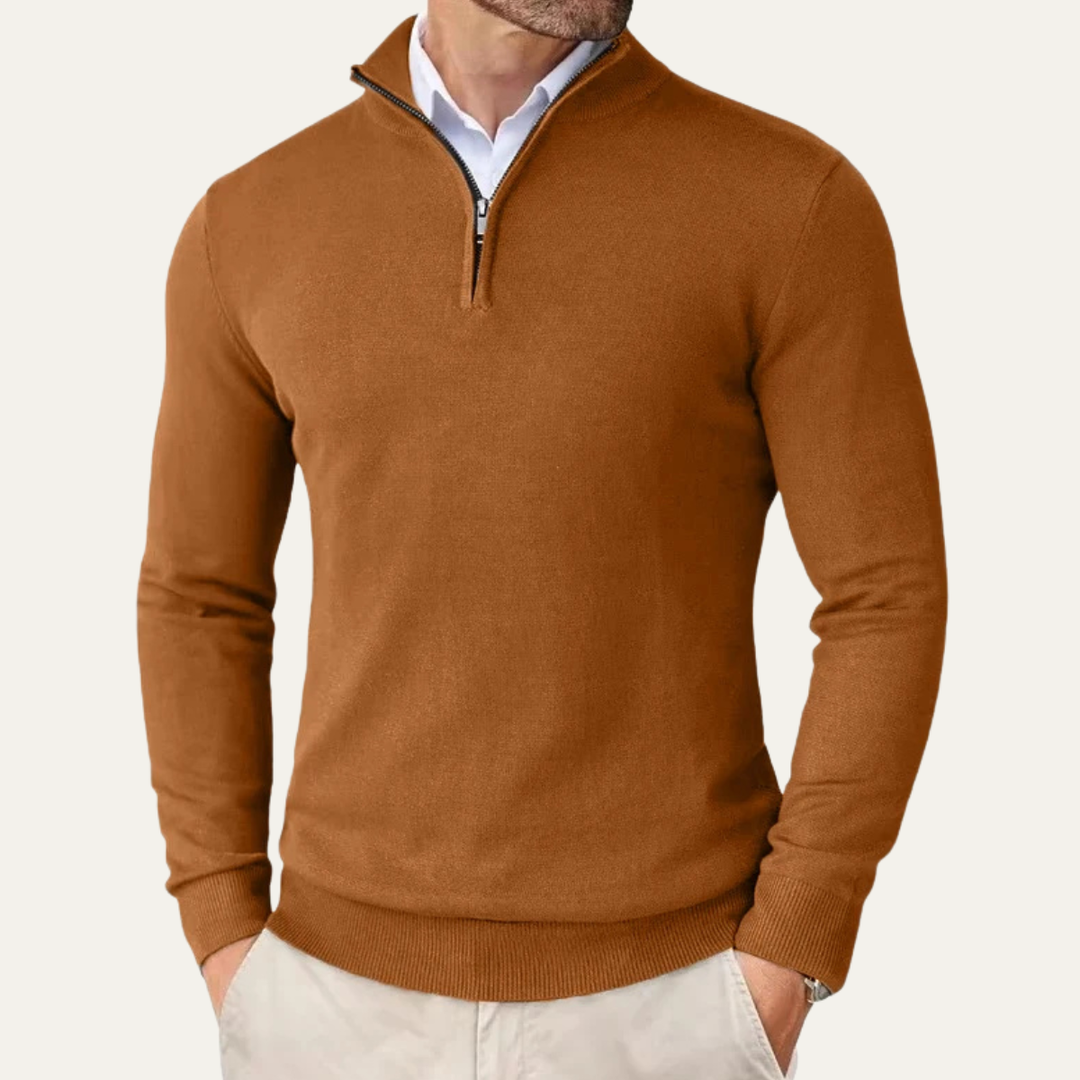 Elmwood | Herre kvart lynlås strikket Mock Neck trøje