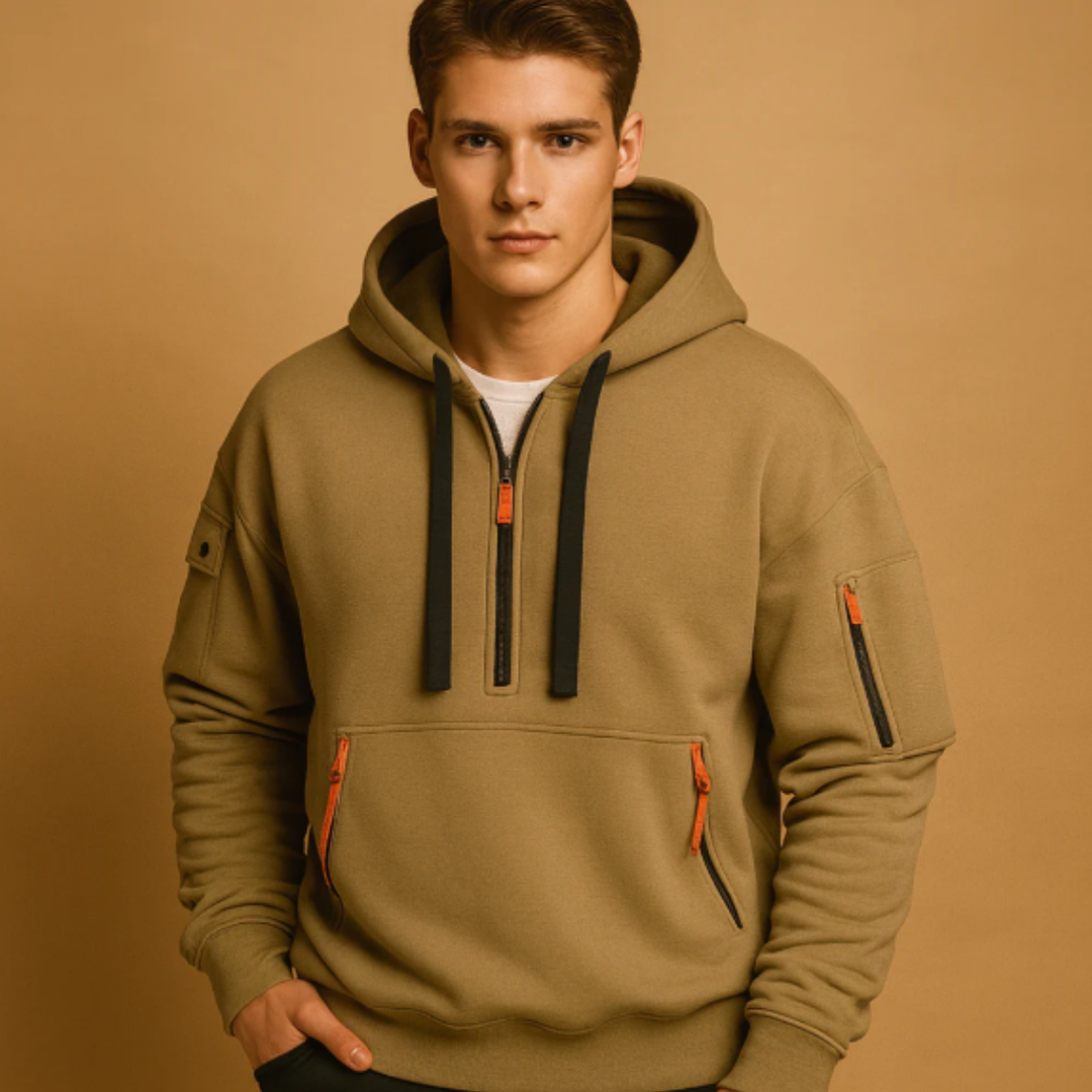 Freja Andersen | Herre afslappet halv lynlås Hoodie trøje med Zipper Pockets