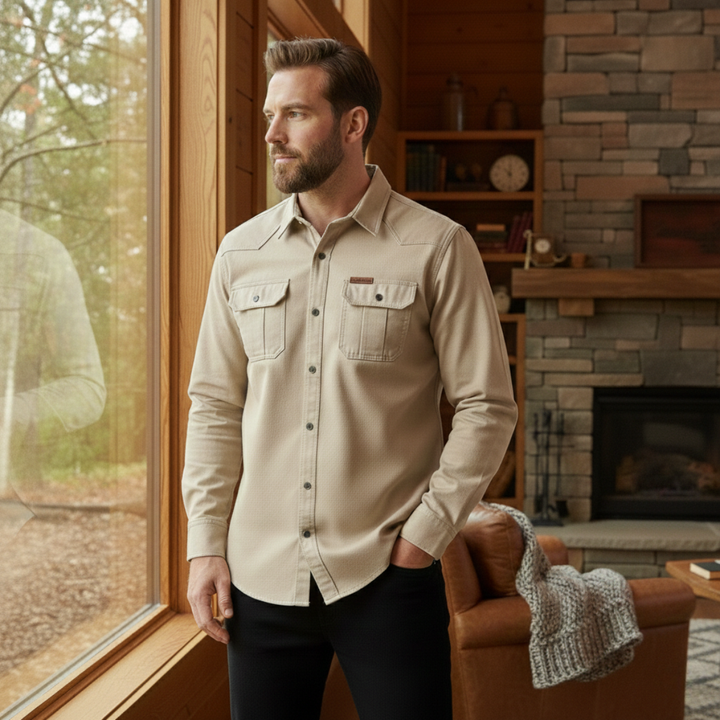Cedarfield | Herre ensfarvet Multi Pocket blød Cargo skjorte