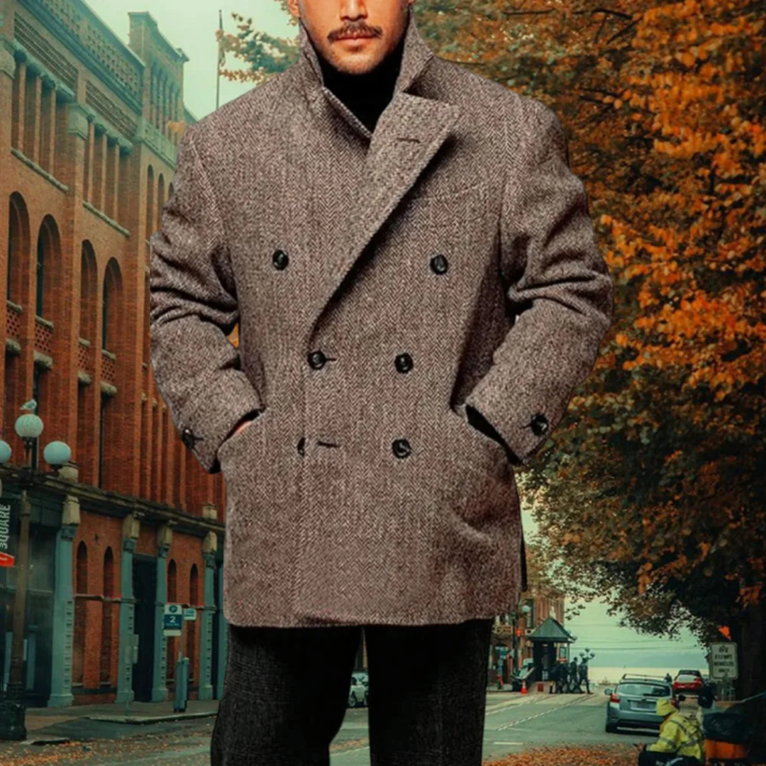 Freja Andersen | Herre vintage uldblanding dobbeltknappet tweed vinter blazer