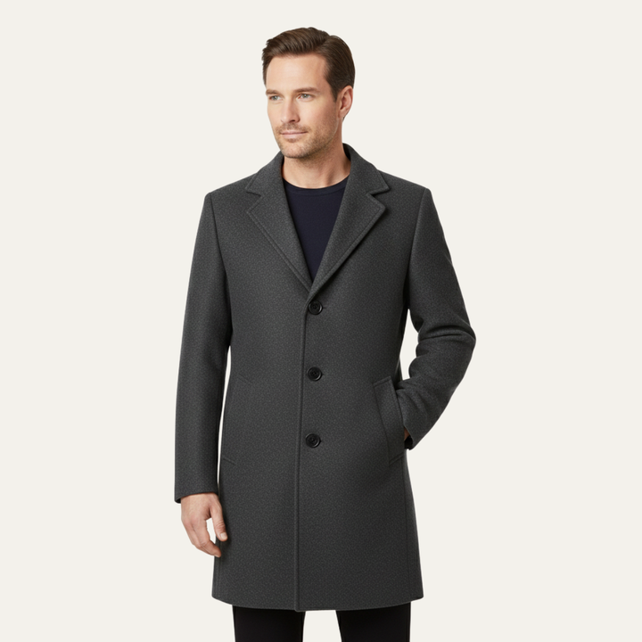 Freja Andersen | Herre lang dobbeltknappet uldblanding stilren Overcoat