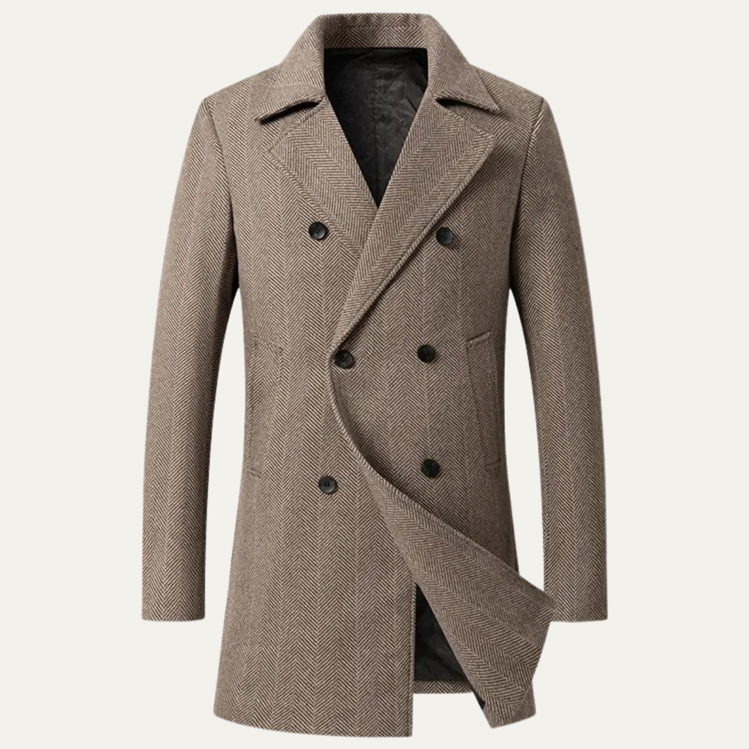 Freja Andersen | Herre vintage dobbeltknappet uld vinter frakke med Lapel