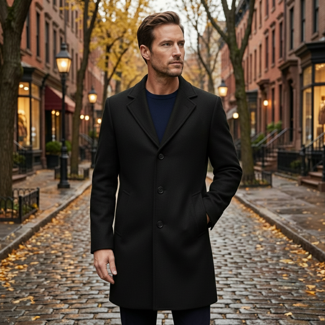 Freja Andersen | Herre lang dobbeltknappet uldblanding stilren Overcoat
