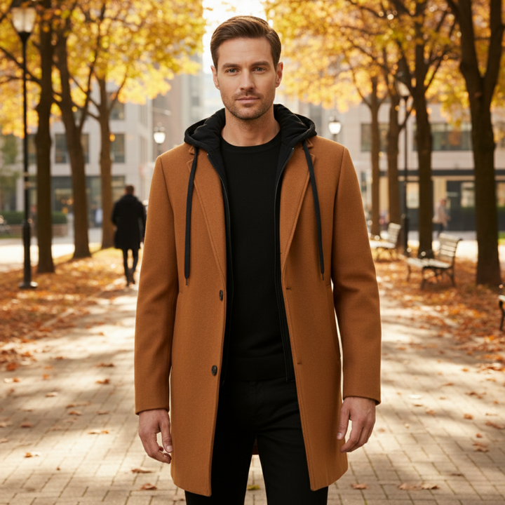 Freja Andersen | Herre med hætte uld Overcoat med quiltet Lining