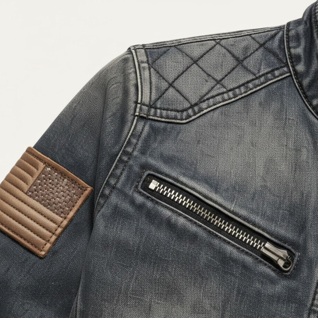 London slim fit denim jakke til mænd - lynlåskrave