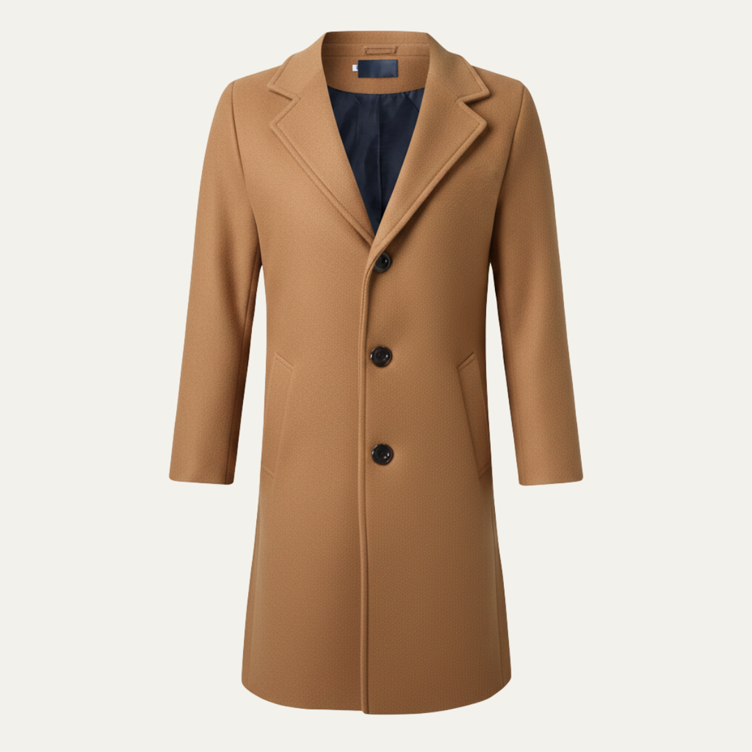 Freja Andersen | Herre lang dobbeltknappet uldblanding stilren Overcoat