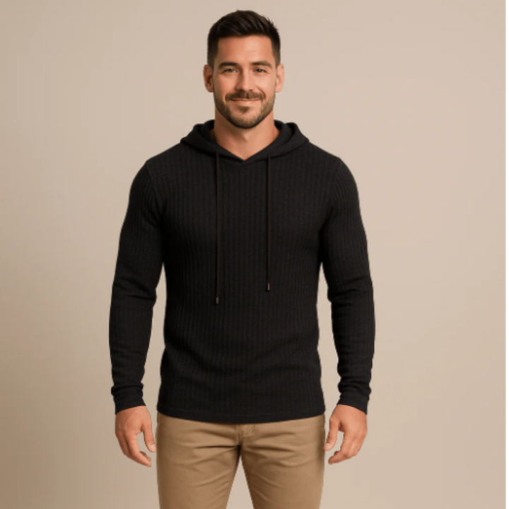 Freja Andersen | Herre slim fit snøre ribstrikket Hoodie trøje