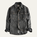 Freja Andersen | Herre vintage Washed lodrette striber denim skjortejakke | mørkeblå
