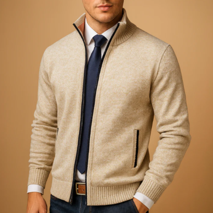Glenwood | Herre klassisk strikket Zip cardigan med stående krave